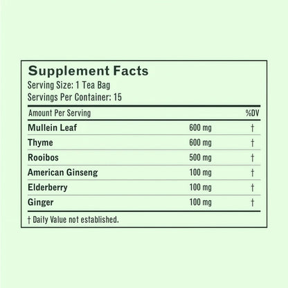 Betterbrand Mullein Tea Bags for Lung Detox - Respiratory Support with Thyme, Elderberry, Ginseng, Ginger, Caffeine Free Herbal Blend - 15 Tea Bags (Pack of 1)